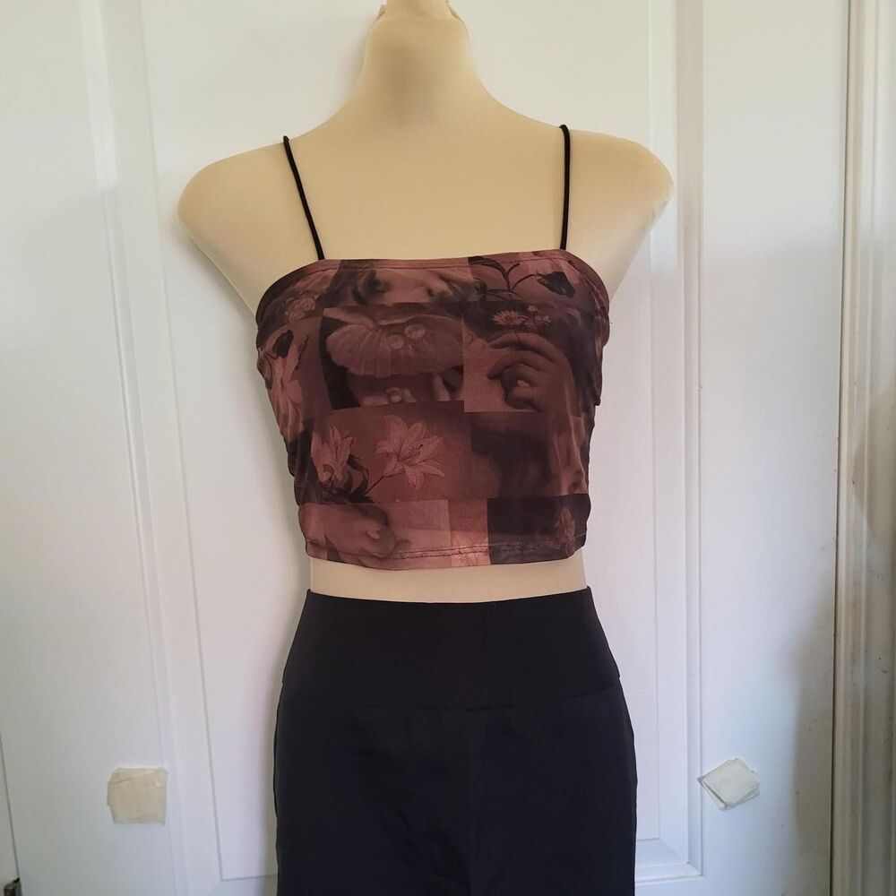 Shein Women's Black and Brown Mesh Print Crop-top
